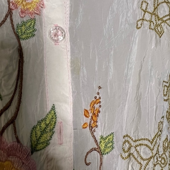 Johnny Was White Ramie Button Blouse Floral Embroidery Lightweight Blouse - Picture 3 of 13